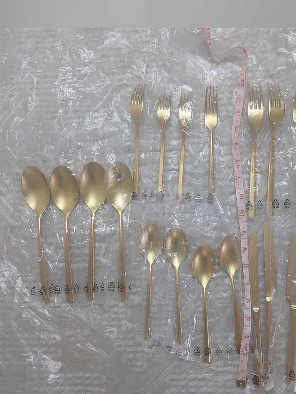 NEW! Quince- Sambonet Gia Minimalist 20 Piece Brushed Gold Flatware Set! (B11)